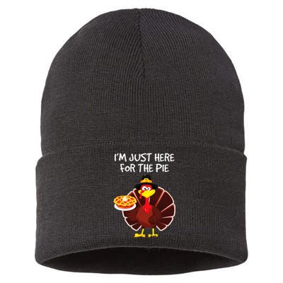 I'm Just Here for the Pie Turkey Pumpkin Pie Thanksgiving Sustainable Knit Beanie