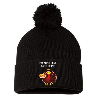 I'm Just Here for the Pie Turkey Pumpkin Pie Thanksgiving Pom Pom 12in Knit Beanie