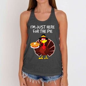 I'm Just Here for the Pie Turkey Pumpkin Pie Thanksgiving Women's Knotted Racerback Tank