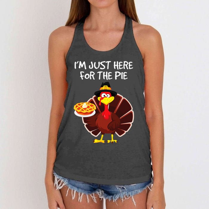 I'm Just Here for the Pie Turkey Pumpkin Pie Thanksgiving Women's Knotted Racerback Tank