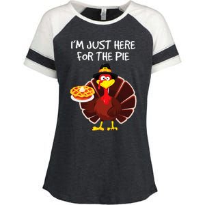 I'm Just Here for the Pie Turkey Pumpkin Pie Thanksgiving Enza Ladies Jersey Colorblock Tee