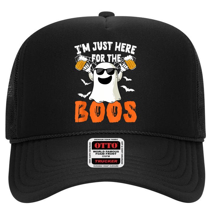 IM Just Here For The Boos Cute Ghost Halloween Costume High Crown Mesh Back Trucker Hat