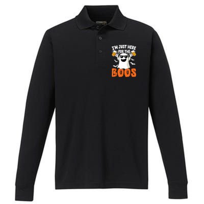 IM Just Here For The Boos Cute Ghost Halloween Costume Performance Long Sleeve Polo