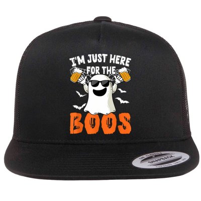 IM Just Here For The Boos Cute Ghost Halloween Costume Flat Bill Trucker Hat