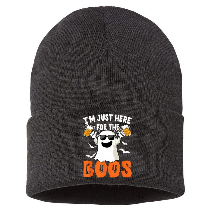 IM Just Here For The Boos Cute Ghost Halloween Costume Sustainable Knit Beanie