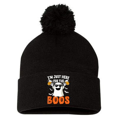 IM Just Here For The Boos Cute Ghost Halloween Costume Pom Pom 12in Knit Beanie