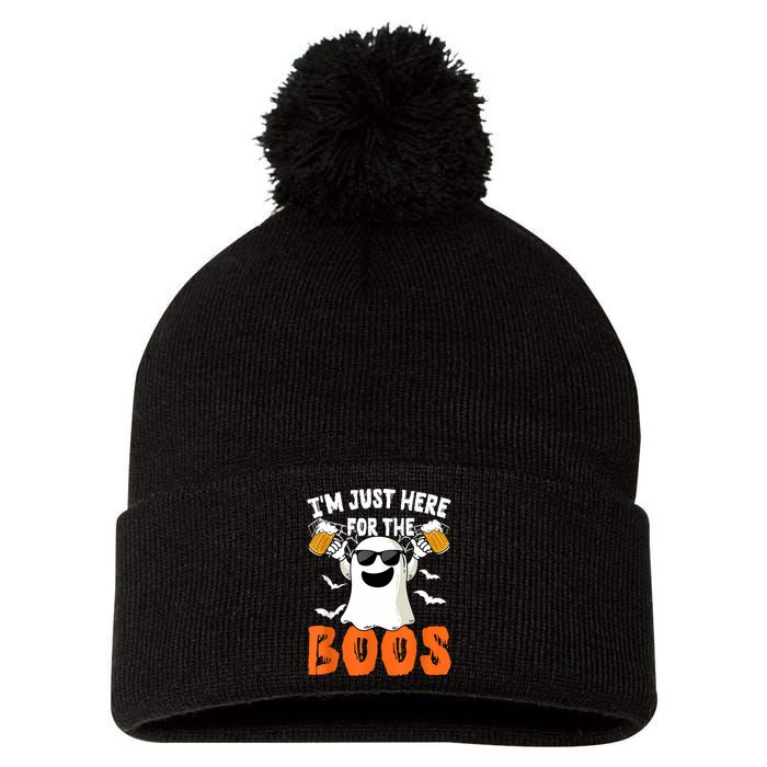 IM Just Here For The Boos Cute Ghost Halloween Costume Pom Pom 12in Knit Beanie