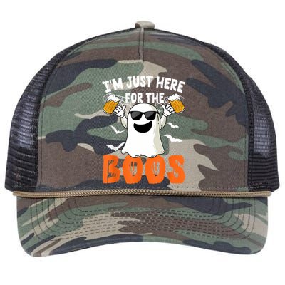 IM Just Here For The Boos Cute Ghost Halloween Costume Retro Rope Trucker Hat Cap