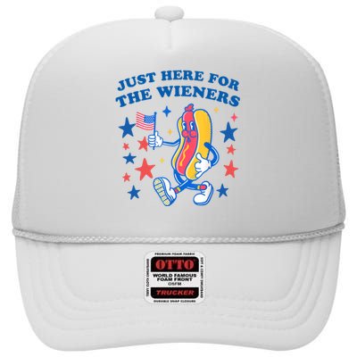 Im Just Here For The Wieners Funny 4th Of July High Crown Mesh Back Trucker Hat