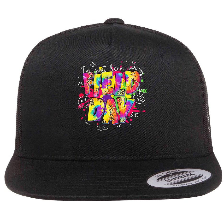 Im Just Here For Field Day Last Day School Leopard Tie Dye Flat Bill Trucker Hat