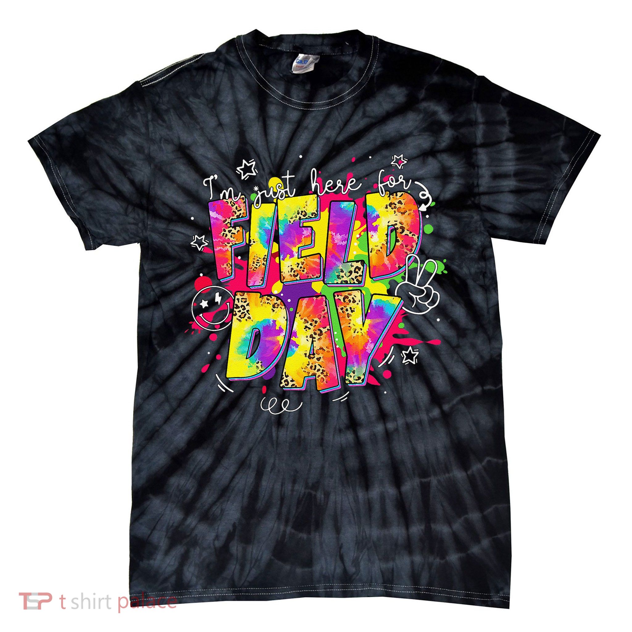 Im Just Here For Field Day Last Day School Leopard Tie Dye Tie-Dye T-Shirt
