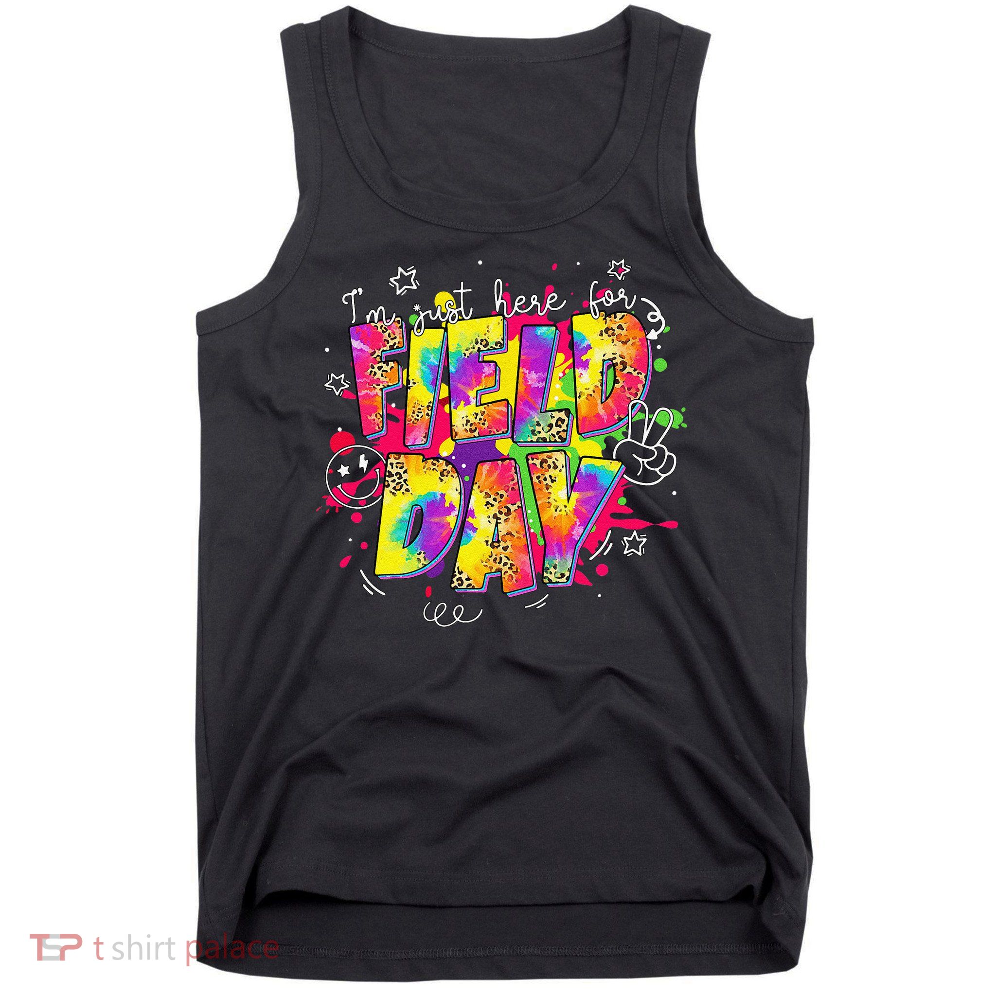 Im Just Here For Field Day Last Day School Leopard Tie Dye Tank Top