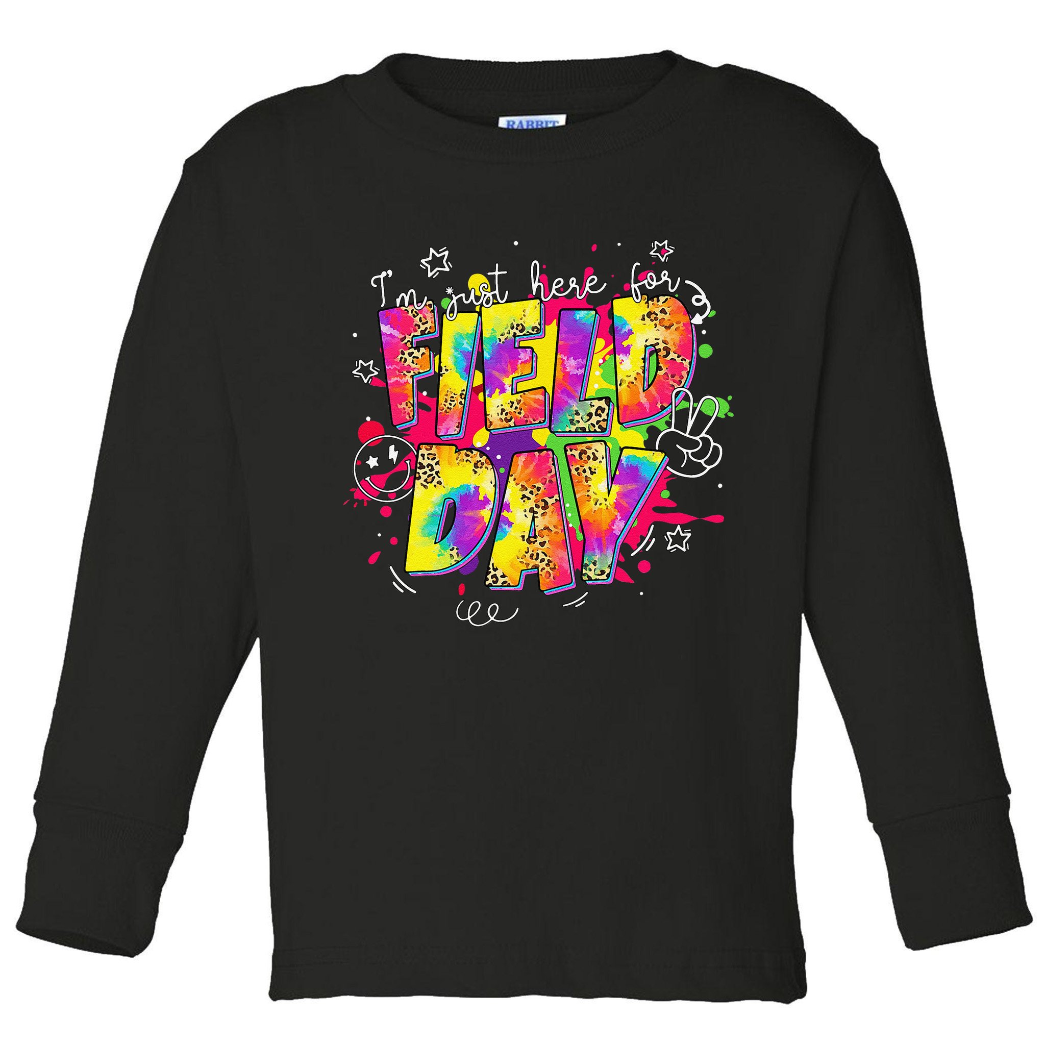 Im Just Here For Field Day Last Day School Leopard Tie Dye Toddler Long Sleeve Shirt
