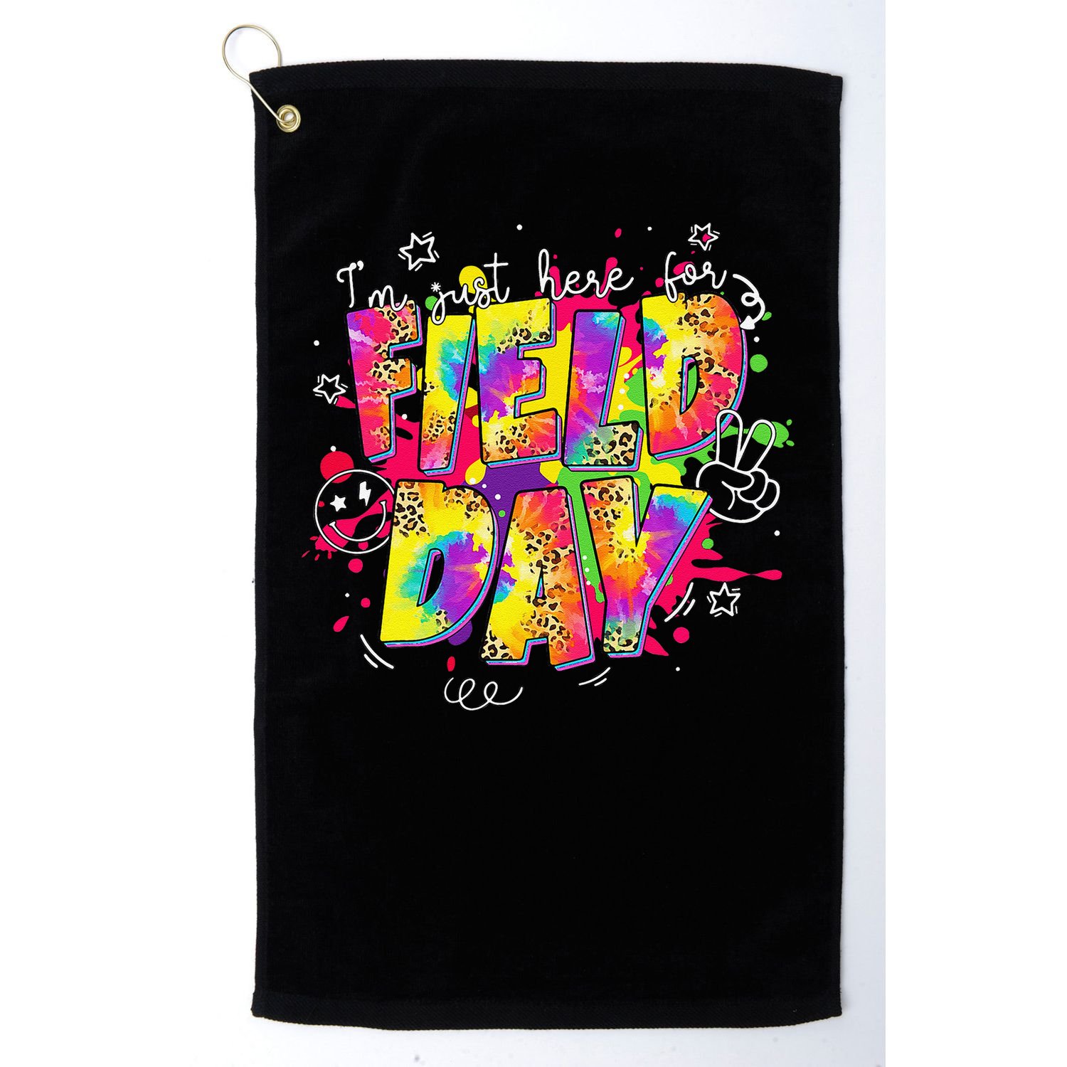 Im Just Here For Field Day Last Day School Leopard Tie Dye Golf Towel