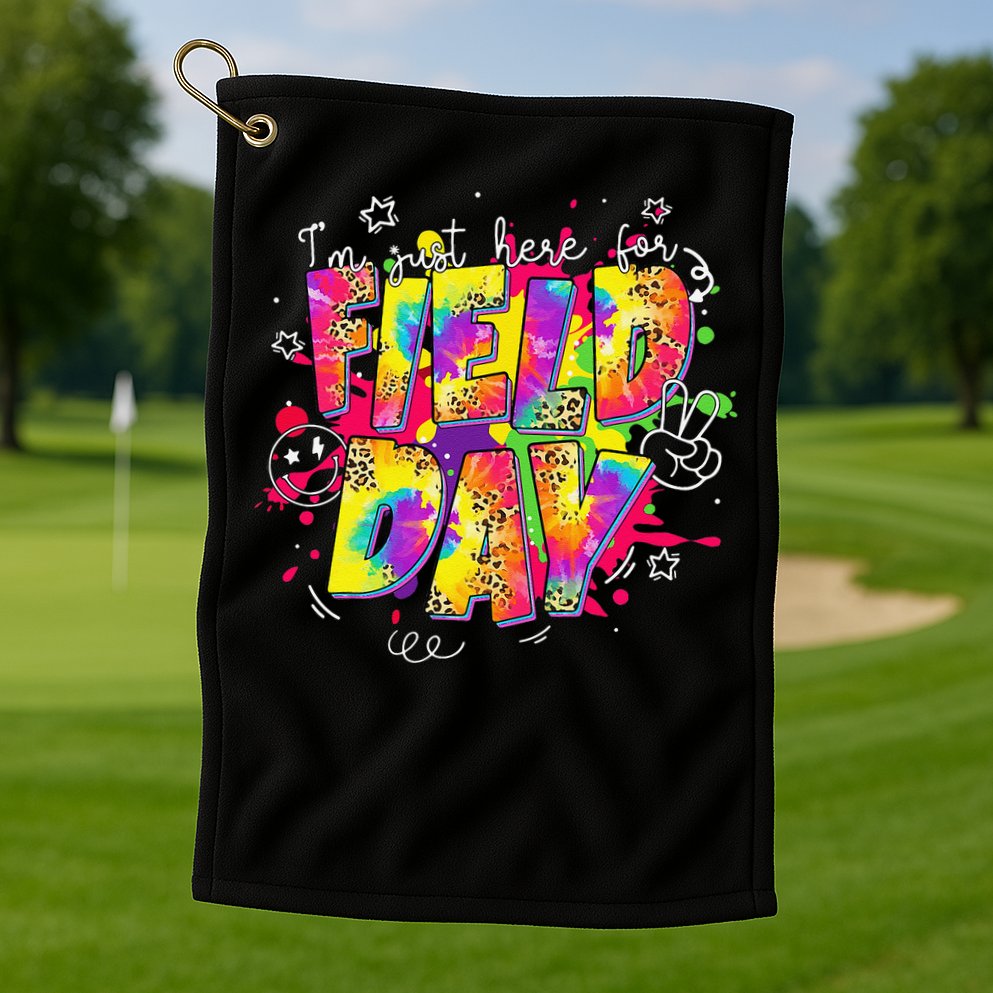 Im Just Here For Field Day Last Day School Leopard Tie Dye Golf Towel