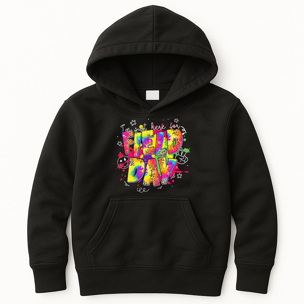 Im Just Here For Field Day Last Day School Leopard Tie Dye Kids Hoodie