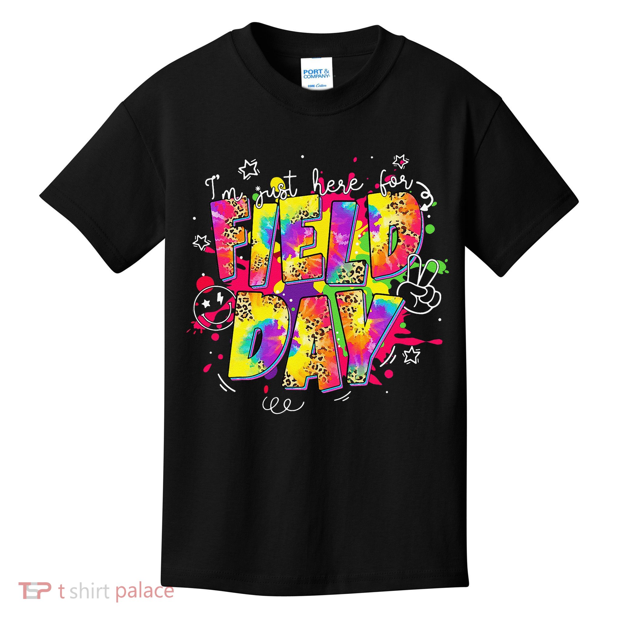 Im Just Here For Field Day Last Day School Leopard Tie Dye Kids T-Shirt