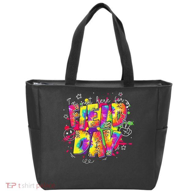 Im Just Here For Field Day Last Day School Leopard Tie Dye Zip Tote Bag