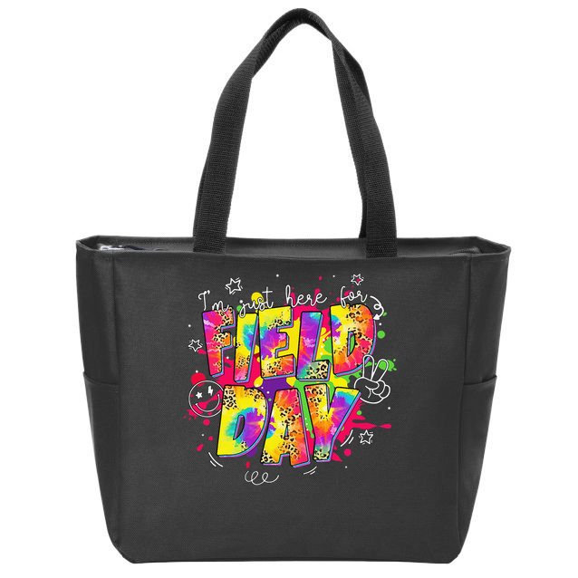 Im Just Here For Field Day Last Day School Leopard Tie Dye Zip Tote Bag