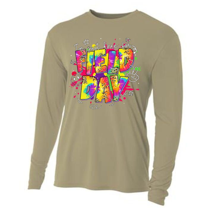 Im Just Here For Field Day Last Day School Leopard Tie Dye Cooling Performance Long Sleeve Crew