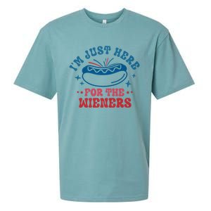 I'm Just Here For The Wieners 4th Of July Sueded Cloud Jersey T-Shirt