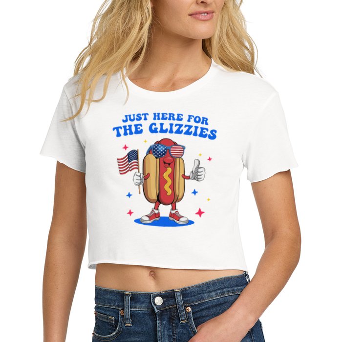 I'm Just Here For The Glizzies Funny Fourth Of July Wiener Women's Crop Top Tee