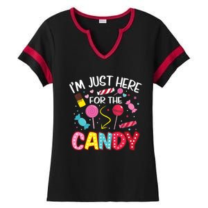 I'm Just Here For The Candy Halloween Cute Lollipop Sweets Ladies Halftime Notch Neck Tee