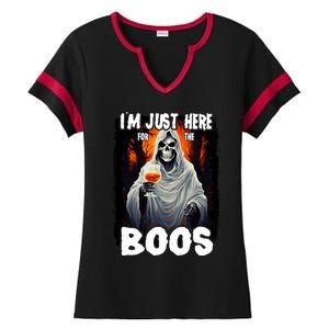 Im Just Here For The Boos Ghost Funny Halloween Ladies Halftime Notch Neck Tee