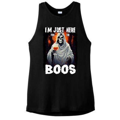 Im Just Here For The Boos Ghost Funny Halloween Ladies PosiCharge Tri-Blend Wicking Tank