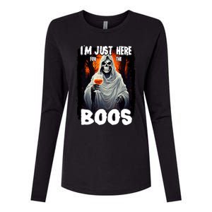 Im Just Here For The Boos Ghost Funny Halloween Womens Cotton Relaxed Long Sleeve T-Shirt