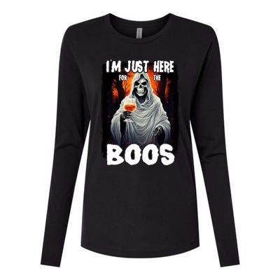 Im Just Here For The Boos Ghost Funny Halloween Womens Cotton Relaxed Long Sleeve T-Shirt