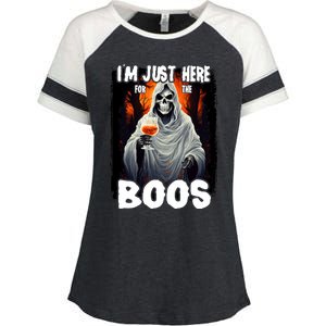 Im Just Here For The Boos Ghost Funny Halloween Enza Ladies Jersey Colorblock Tee