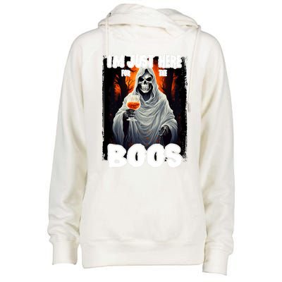 Im Just Here For The Boos Ghost Funny Halloween Womens Funnel Neck Pullover Hood