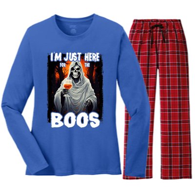 Im Just Here For The Boos Ghost Funny Halloween Women's Long Sleeve Flannel Pajama Set 