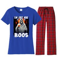 Im Just Here For The Boos Ghost Funny Halloween Women's Flannel Pajama Set