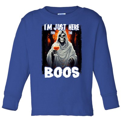 Im Just Here For The Boos Ghost Funny Halloween Toddler Long Sleeve Shirt