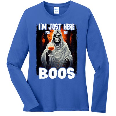 Im Just Here For The Boos Ghost Funny Halloween Ladies Long Sleeve Shirt