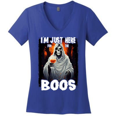 Im Just Here For The Boos Ghost Funny Halloween Women's V-Neck T-Shirt