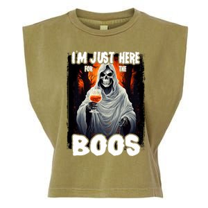 Im Just Here For The Boos Ghost Funny Halloween Garment-Dyed Women's Muscle Tee