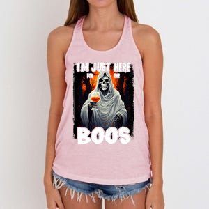 Im Just Here For The Boos Ghost Funny Halloween Women's Knotted Racerback Tank