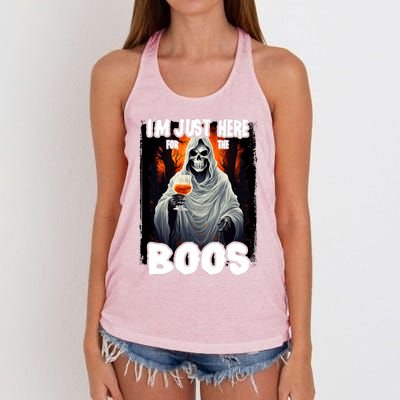 Im Just Here For The Boos Ghost Funny Halloween Women's Knotted Racerback Tank