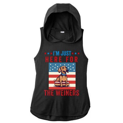 Im Just Here For Weiners Funny 4th July Hot Dog Sausage Ladies PosiCharge Tri-Blend Wicking Draft Hoodie Tank