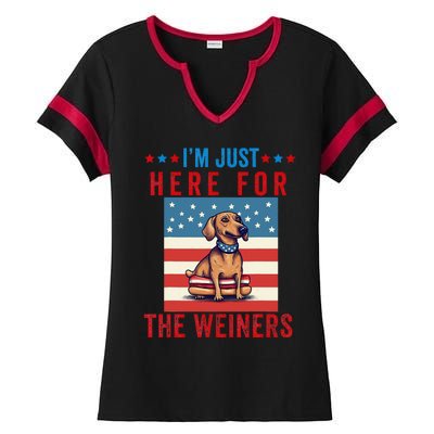 Im Just Here For Weiners Funny 4th July Hot Dog Sausage Ladies Halftime Notch Neck Tee