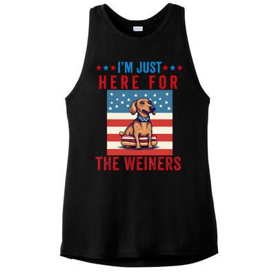 Im Just Here For Weiners Funny 4th July Hot Dog Sausage Ladies PosiCharge Tri-Blend Wicking Tank