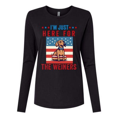 Im Just Here For Weiners Funny 4th July Hot Dog Sausage Womens Cotton Relaxed Long Sleeve T-Shirt