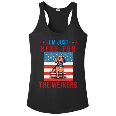 Im Just Here For Weiners Funny 4th July Hot Dog Sausage Ladies PosiCharge Competitor Racerback Tank