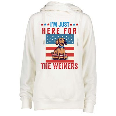 Im Just Here For Weiners Funny 4th July Hot Dog Sausage Womens Funnel Neck Pullover Hood