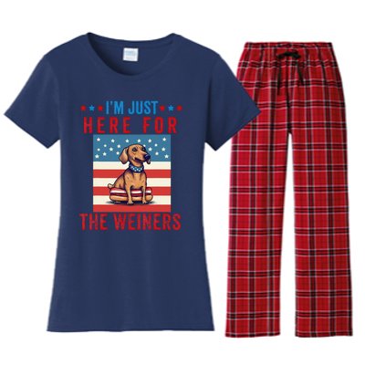 Im Just Here For Weiners Funny 4th July Hot Dog Sausage Women's Flannel Pajama Set