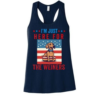 Im Just Here For Weiners Funny 4th July Hot Dog Sausage Women's Racerback Tank