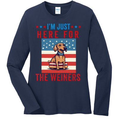 Im Just Here For Weiners Funny 4th July Hot Dog Sausage Ladies Long Sleeve Shirt